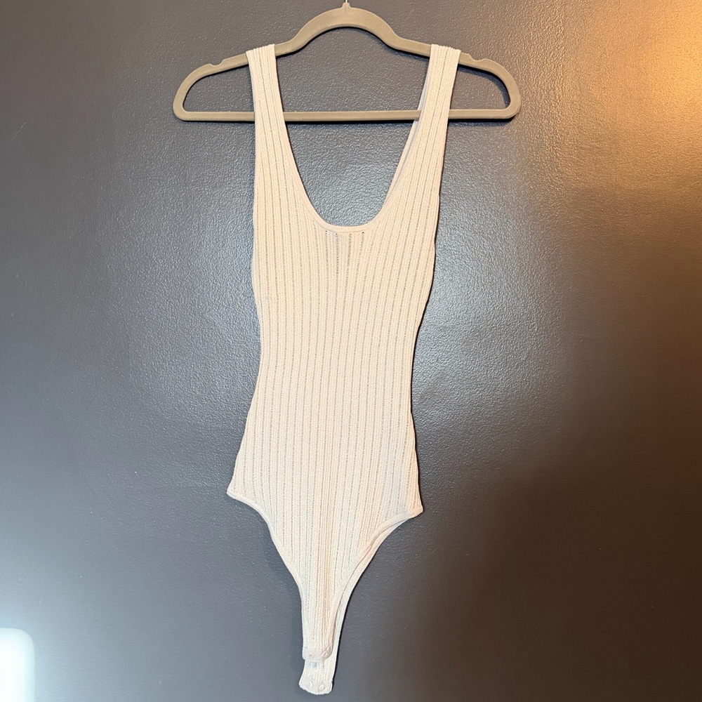 Zara Cream Ribbed Bodysuit
